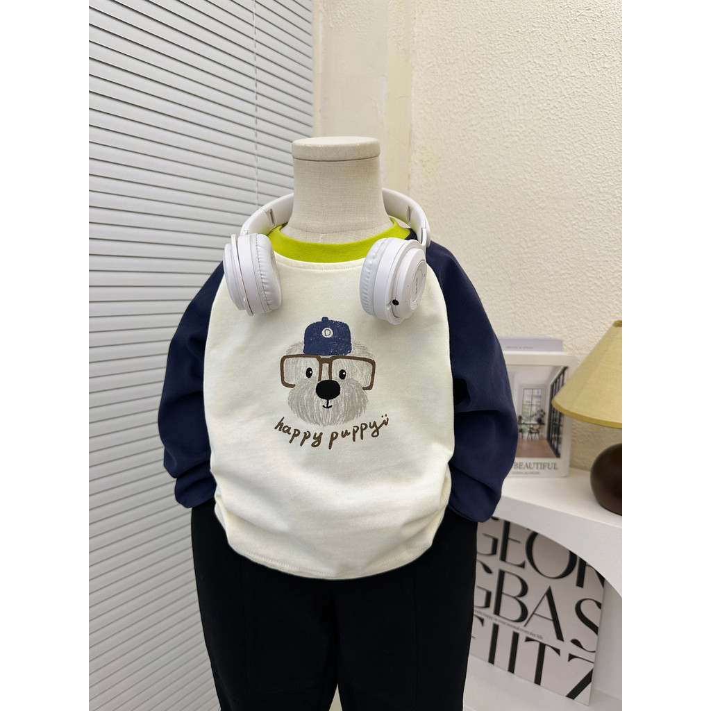 Crianças primavera outono camiseta de manga comprida 2025 novo estilo meninos puro algodão mangas Raglan em torno do pes