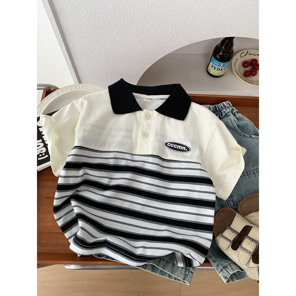 Meninos verão camiseta de manga curta contraste cor listrado camisa POLO crianças lapela solta Casual verão respirável m