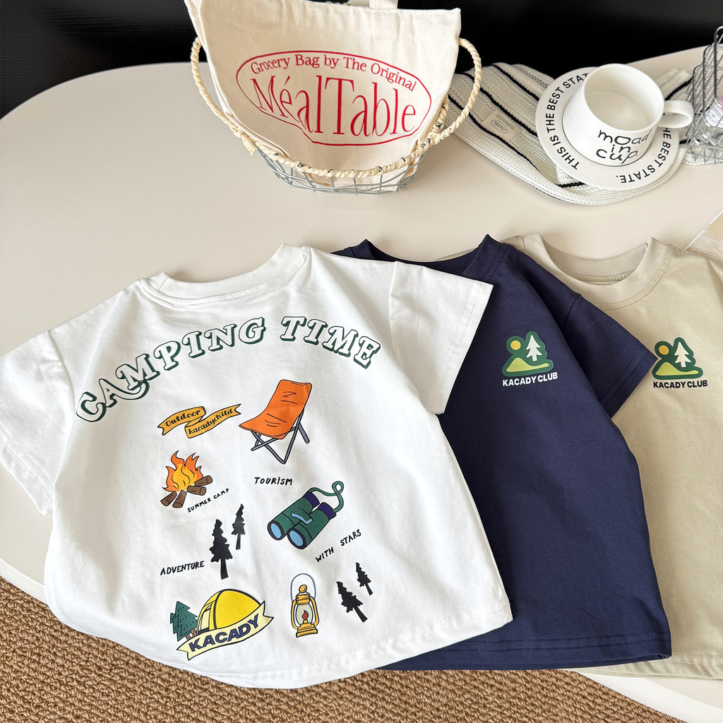 Crianças impressas camiseta de manga curta verão estilo fino meninos algodão em torno do pescoço camisa do bebê respiráv