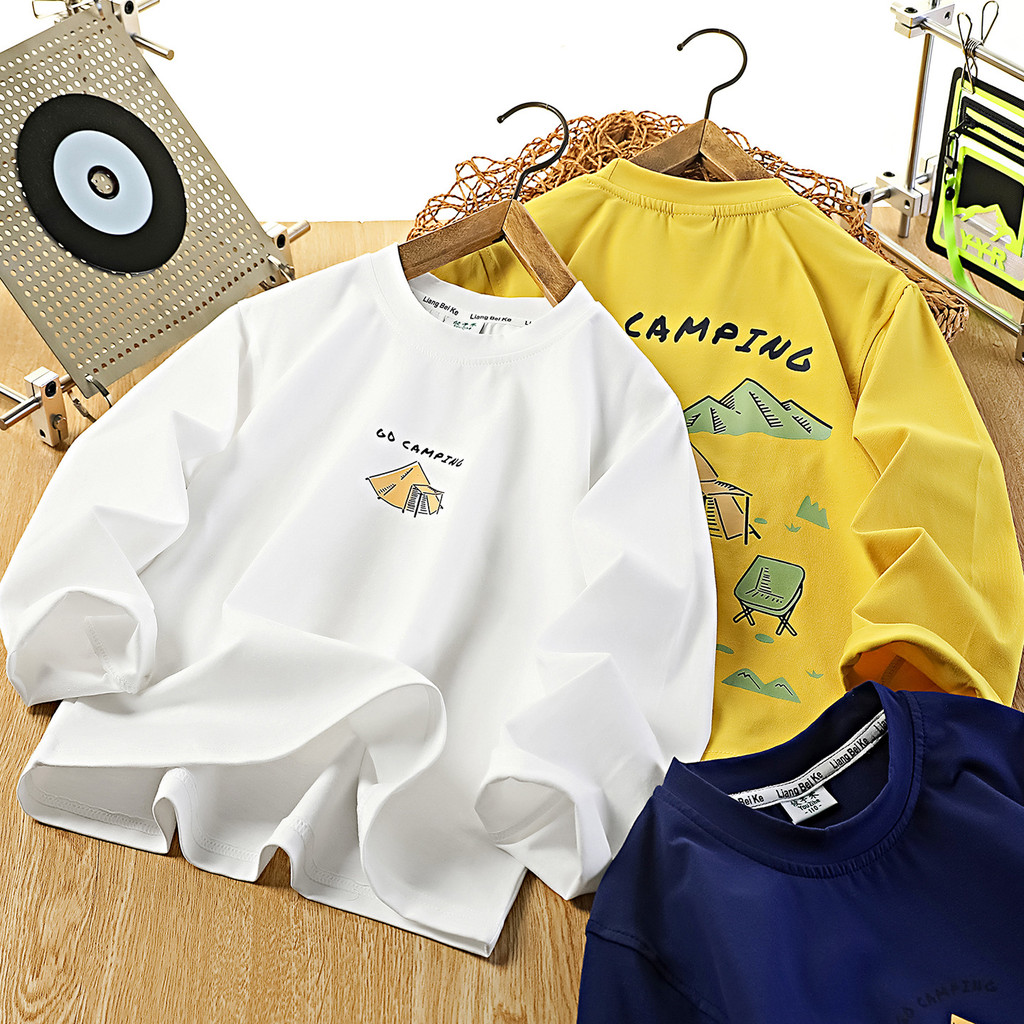 Meninos início do outono camiseta de manga comprida 2026 novo estilo moda crianças impresso camisa de fundo meninos solt