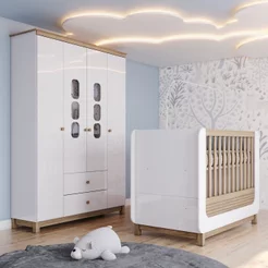 Conjunto Quarto de Bebê Berço 2 em 1 e Guarda-Roupa Sophia Espresso Móveis Branco/Jequitibá HP Berço/Guarda-Roupa