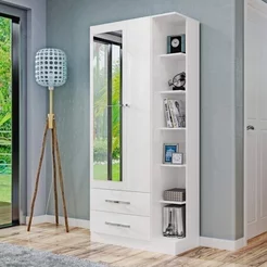Guarda Roupa Solteiro 1 Espelho 2 Portas 2 Gavetas e Prateleiras Moju Branco