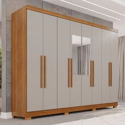 Guarda-Roupa Casal com Espelho 8 Portas 4 Gavetas com Pés França Espresso Móveis Off White/Cinamomo Cinamomo/Off