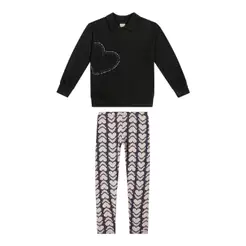 Conjunto Infantil Menina Coração Strass Colorittá Preto