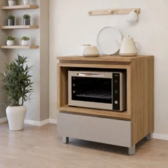 Balcão Forno 1 Gaveta Rainha 70cm 100% MDF Nesher Cinza/Nature/Greige Nature/Greige