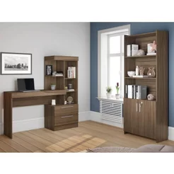 Conjunto 2 Peças 1 Escrivaninha com Estante 1 Armário 2 Portas Espresso Móveis Nogal Trend Marrom Nogal Trend