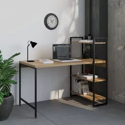 Escrivaninha Mesa Escritório com Estante Estilo Active 3 Prateleiras 135cm Industrial Yescasa Lâmina Mel Marrom