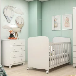 Quarto de Bebê Berço e Cômoda 4 Gavetas 100% MDF Mimo Espresso Móveis Branco Brilho Branco Brilho