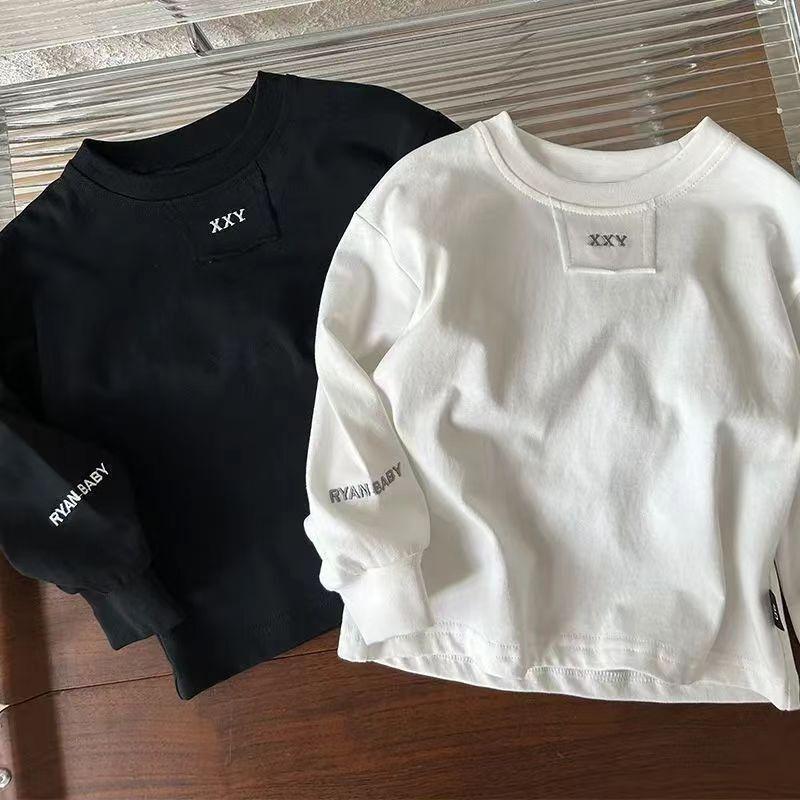 Crianças puro algodão camiseta bebê primavera outono estilo ocidental moletom meninas solto de manga comprida bordado to