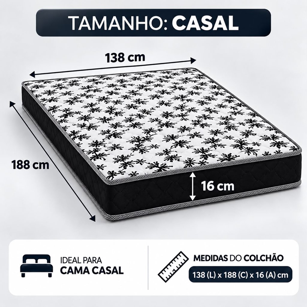Colchao D33 Ortopedico Firme Confortavel 16cm Basic A Vacuo Ortopedico 100% Espuma Tecido Malha Bordado