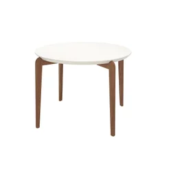 Mesa de Jantar Redonda 115cm com Vidro Donatella Branco/Off White Fosco/Marrom