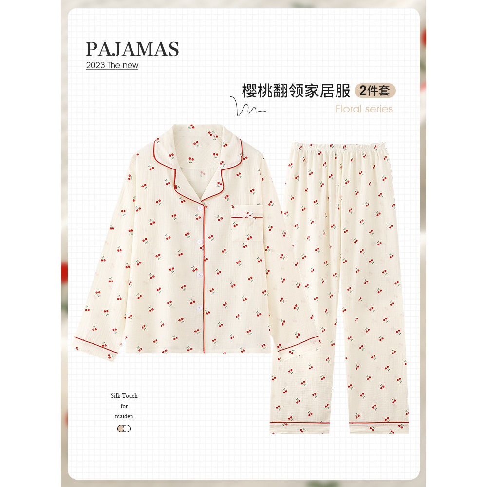 Dupla gaze algodão gaze pijamas feminino primavera outono puro algodão manga comprida bebê algodão linho algodão seda ce