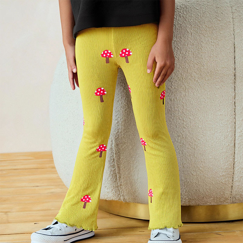 Primavera outono meninas Leggings macios com nervuras magro dos desenhos animados cogumelo algodão de malha crianças cal