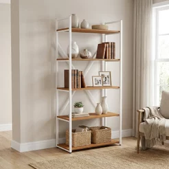 Estante de Livros Industrial em Aço 5 Prateleiras 72x152cm Canela/Branco Canela/Branco Brilho