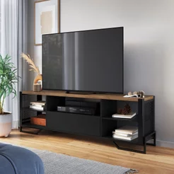 Rack Industrial para TV até 60 Polegadas 183cm 1 Gaveta e Laterais Teladas P1017 Preto Preto