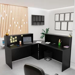 Balcão Atendimento de Canto em L Recepção Consultório 120x60cm Preto