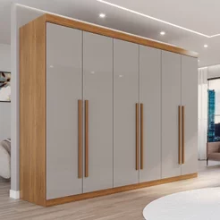 Guarda Roupa Casal 6 Portas 6 Gavetas Gramado 100% MDF Marrom/Cinamomo/Off White Cinamomo/Off White