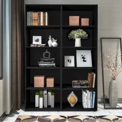 Kit 2 Estantes para Livros 5 Prateleiras 180CMX120CM Multy Preto Preto