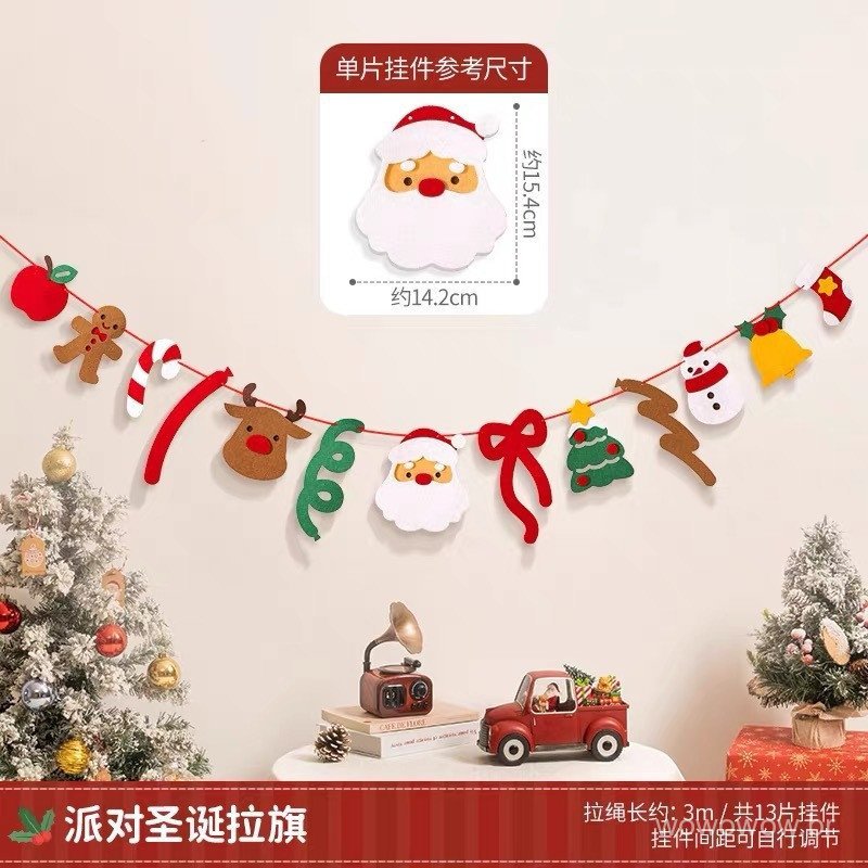 Faixa de feltro com tema natalino, decoração suspensa para árvore de Natal, casa, escritório, lareira, estilo rústico.
