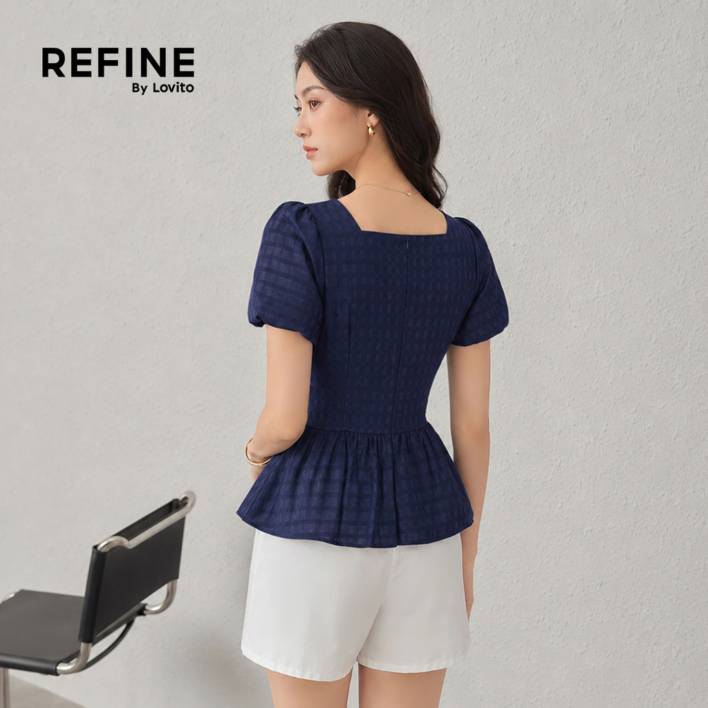 (Refine by Lovito) Casual Blusa de Renda com Laço Azul-marinho Estilo Primavera/Verão Feminina Bordado LR18E050 · foto 2