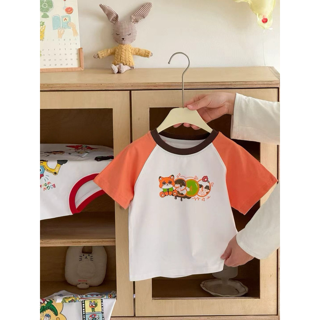 Crianças pequena raposa gelo algodão camiseta não-sensação impressão Digital dos desenhos animados mangas Raglan versão 