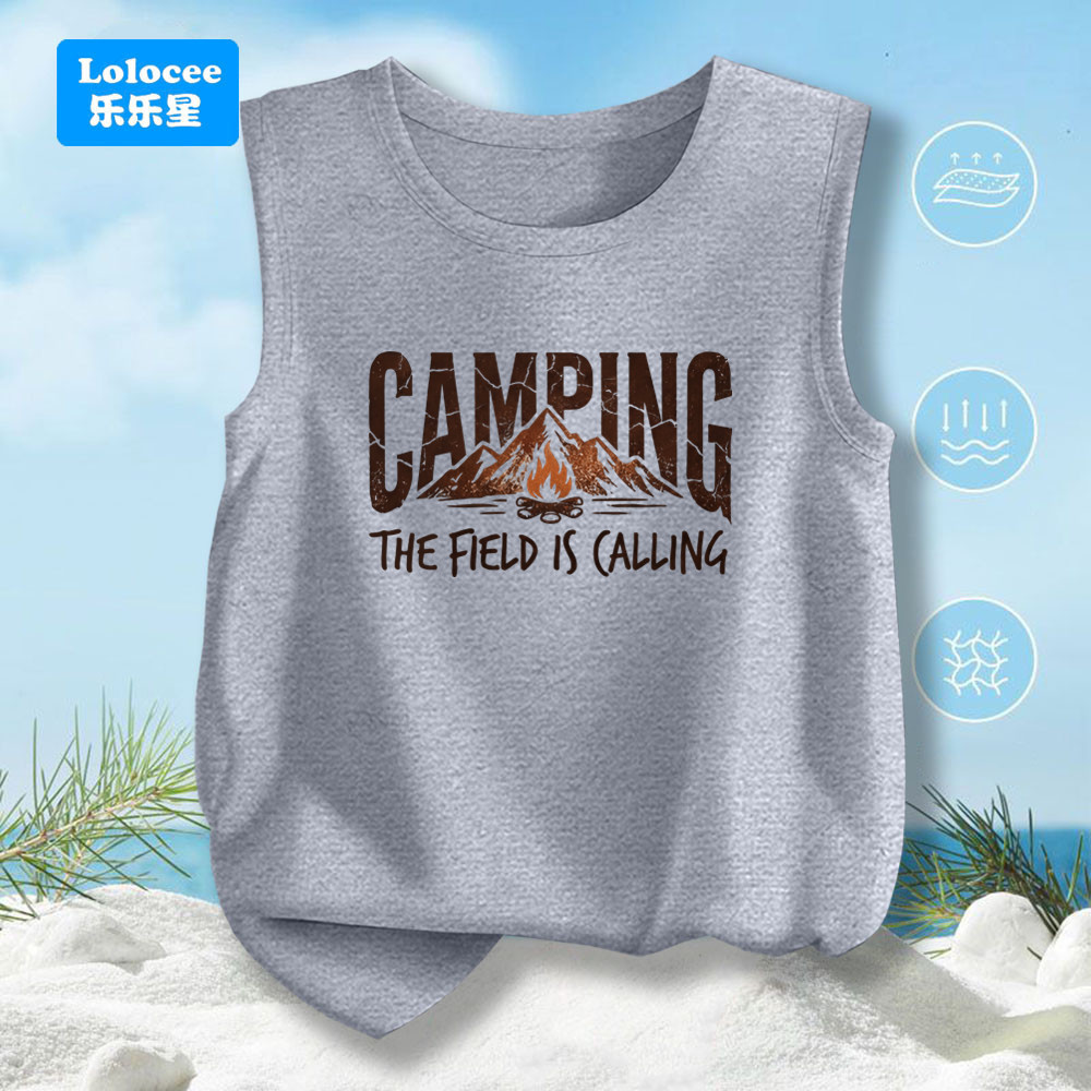 Meninos Algodão Singlet Acampamento Montanha Impressão Regata Crianças Ao Ar Livre Casual Sem Mangas Camiseta LYKY1