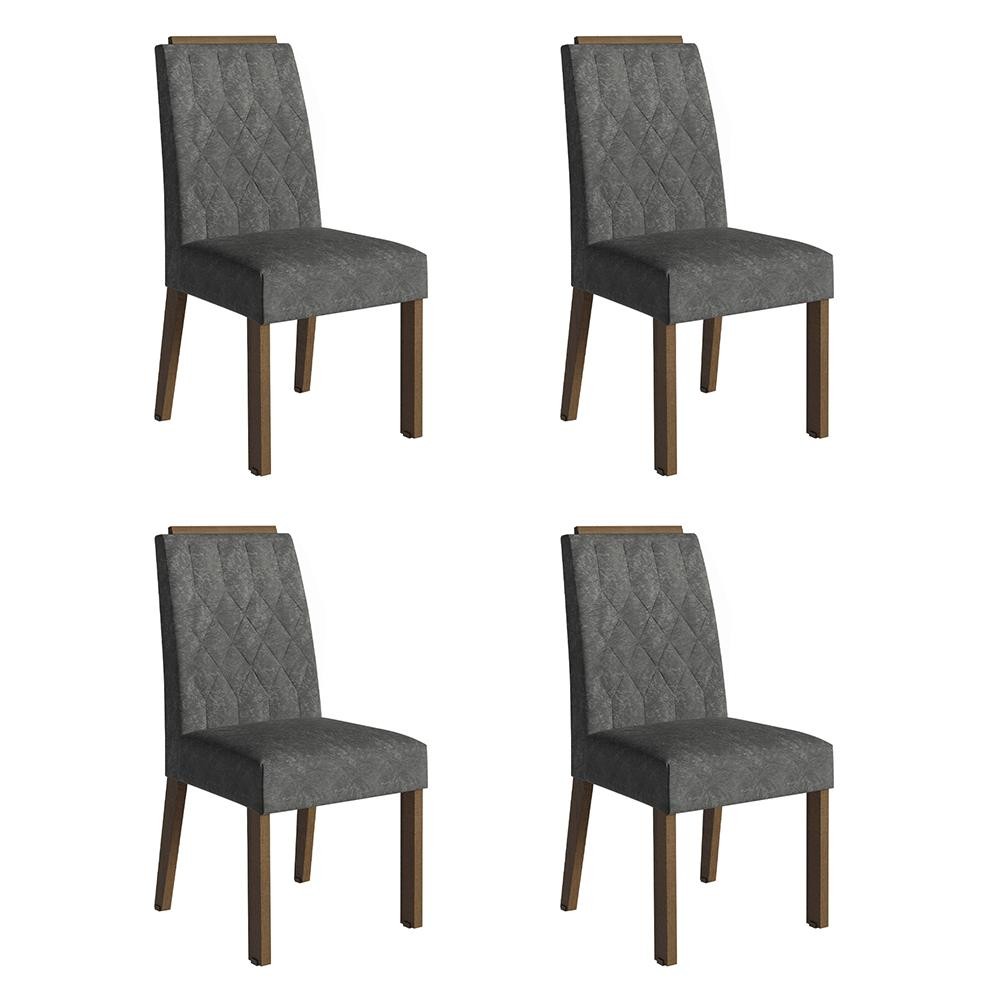 Kit 4 Cadeiras de Jantar 4256 com Espaldar Rustic/Silver Madesa