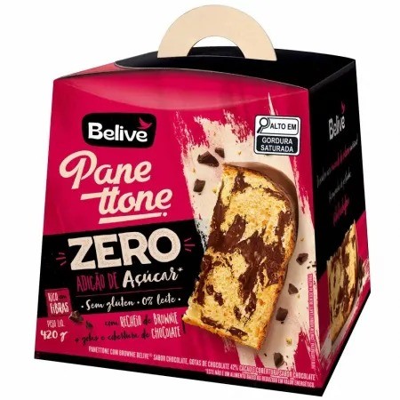 Panetone com Recheio de Brownie e Cobertura de Choc Sem Adição de Açúcar Sem Glúten 420g - Belive