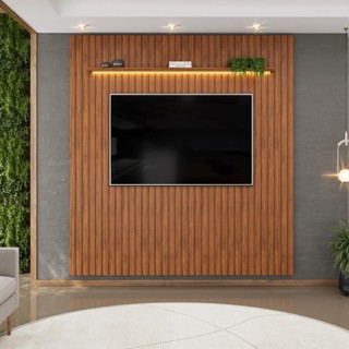 Painel  para TV até 75 Polegadas Ripado com LED DJ Móveis Trento 223 Freijó em Oferta na Shopee