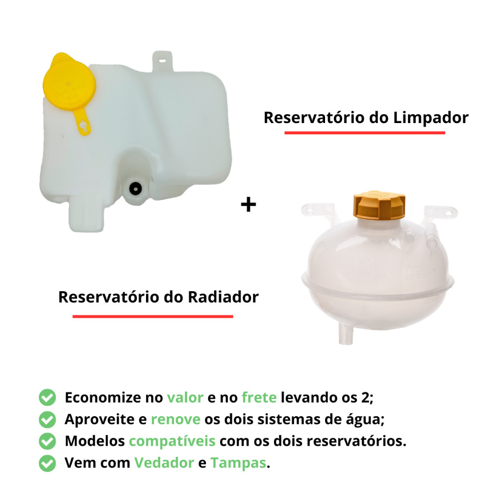 Kit Reservatório Água Radiador + Limpador Parabrisa Corsa Classic Wind Celta 1994 Em Diante Prisma C/Vedador e Tampa