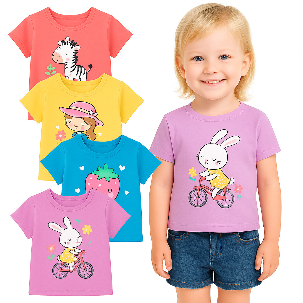 Kit 2 Camisetas Infantil Verão Menina  -2 Blusas de Menina Infantil Sortidas - Roupa de Menina Dia das Crianças