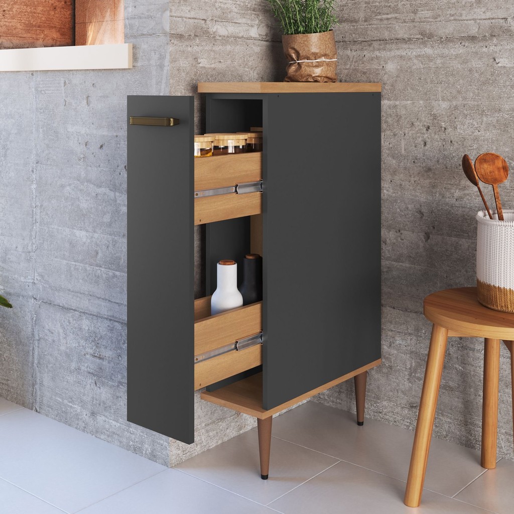 Balcão Porta Condimentos 20cm Isabelle Freijó/Grafite em Oferta na Shopee