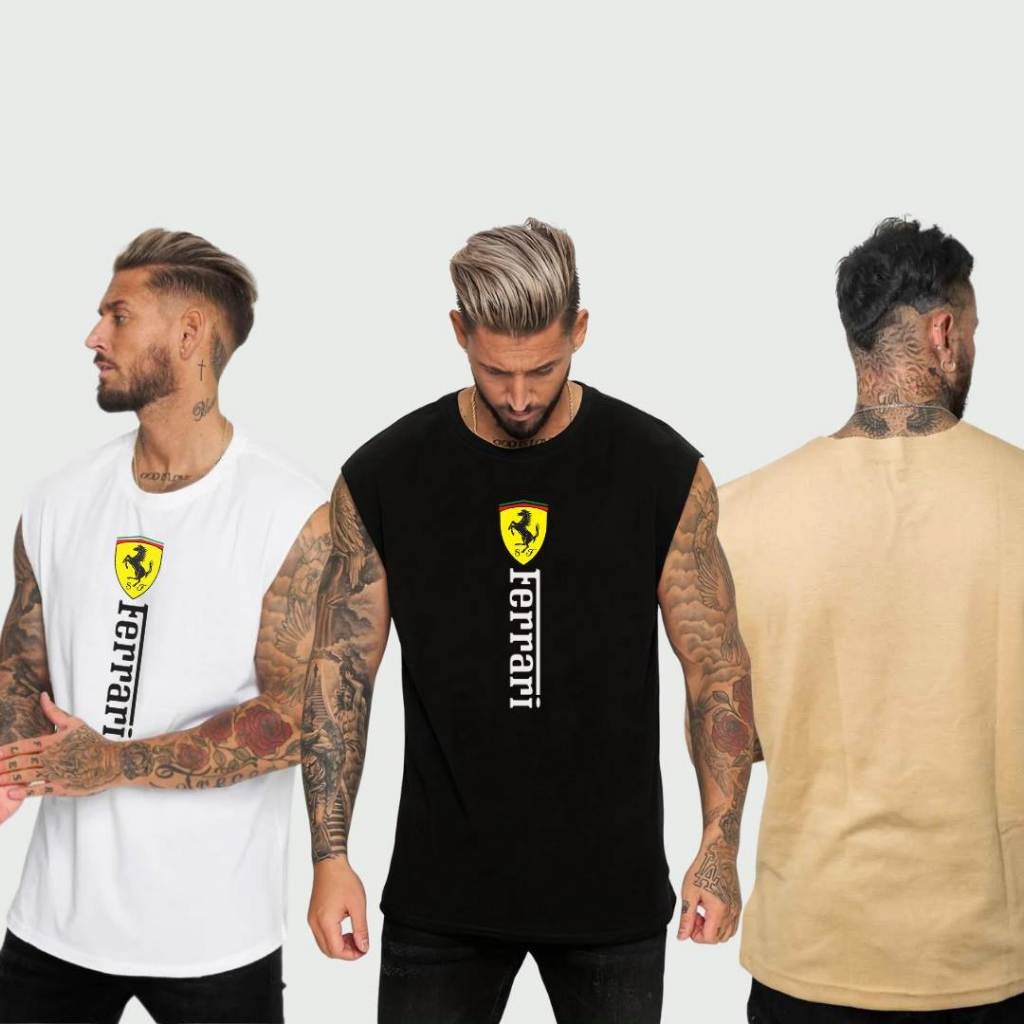 Kit 3 Camisetas Regatas Masculina Oversized Ferrari StreetWear Academia Treino Lançamento Verão
