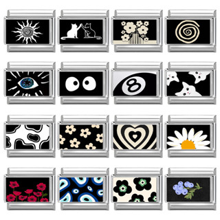 Nova Série Preta NO . 8 Bola Olhos Flor Gato Links Italianos Charme Caber 9mm Presente De Aço Inoxidável Pulseira Modula em Oferta na Shopee