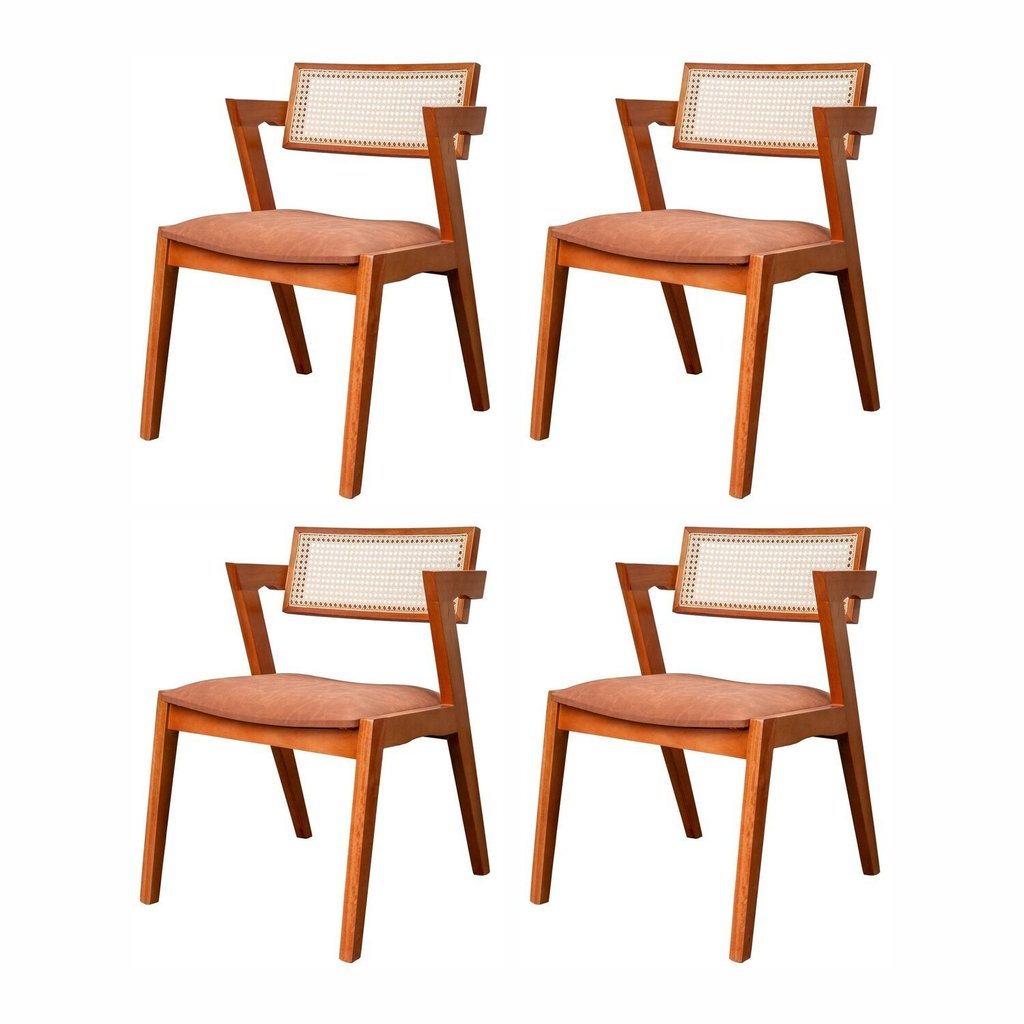 Kit 4 Cadeiras Madeira Maciça, Rattan de Fibra 100% Natural e Estofada Verona Espresso Móveis  Champagne/Couro Marrom em Oferta na Shopee