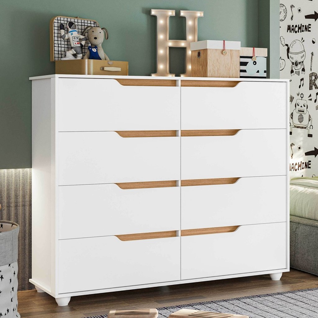 Cômoda Infantil 8 Gavetas Circus Branco/Freijó em Oferta na Shopee