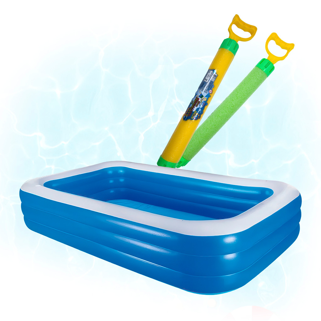 Kit Verão Piscina Inflável 712 litros 3 Camadas + 2 Lança Água Brinquedo Infantil Praia e Areia