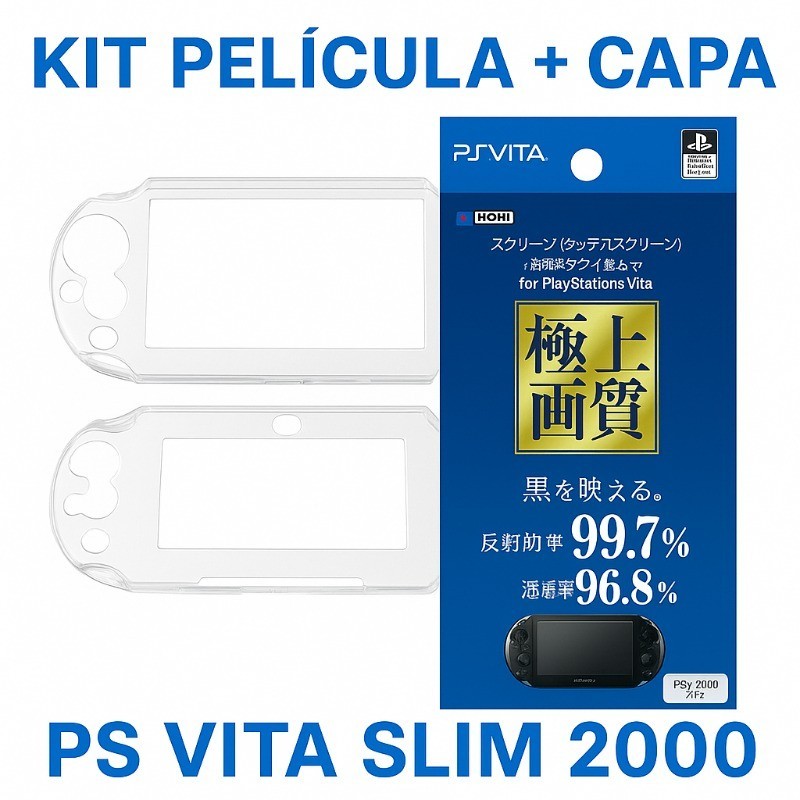 KIT Case Acrílico Ps Vita Slim 2000 + Película Protetora KIT 2 em 1 Película Frente e Verso + Capa Acrílica PSVITA SLIM