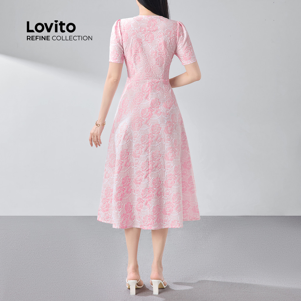 Detalhes do (Lovito Refine) Vestido Feminino Elegante Estrutura Assimétrica Zíper Primavera/verão Vestido Rosa LR12E010