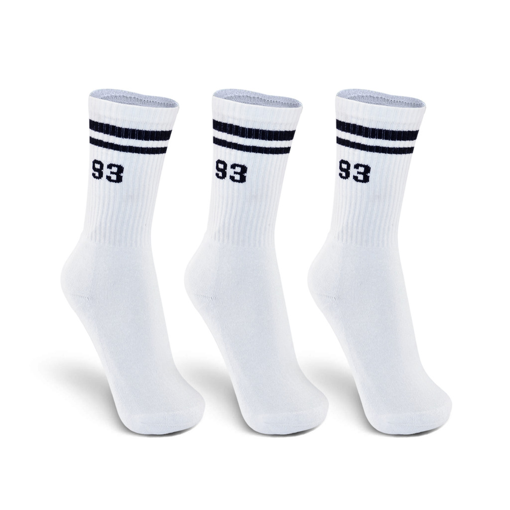 Kit com 3 Meias QIX Internacional 93 Original Cano Alto Algodão Preto Branco