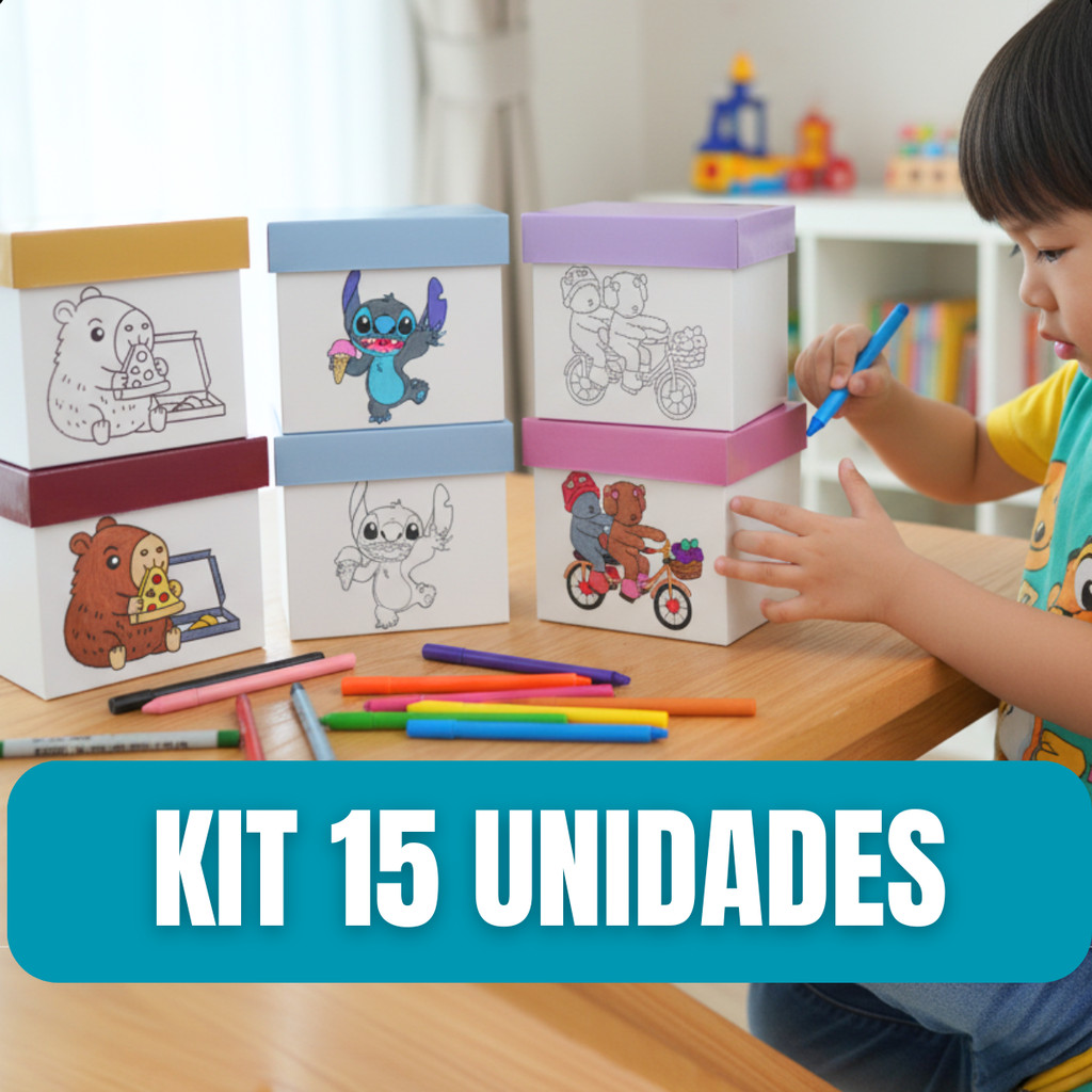 Kit 15 Caixinhas Porta Treco Bobie Gods Festa Lembracinha Decoração Mesa Infantil Colorir Pintar