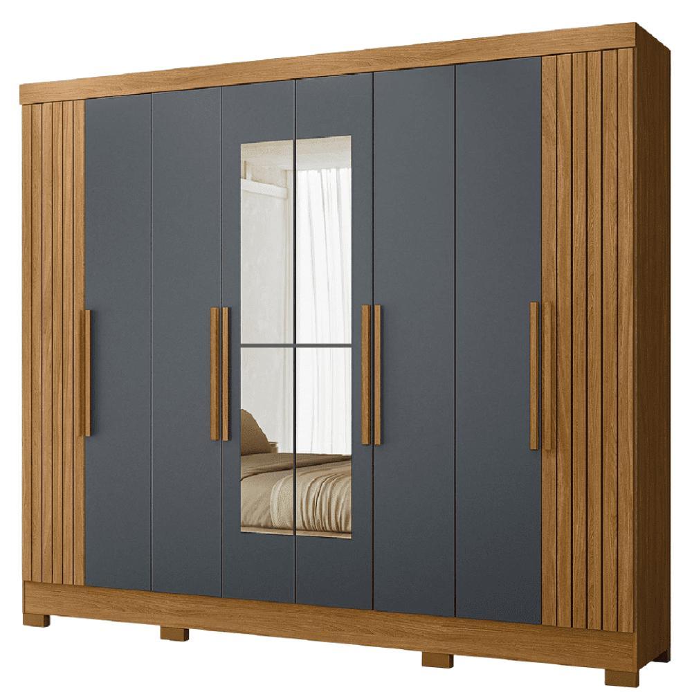 Guarda Roupas Casal Com Espelho Ripado 8 Portas 4 Gavetas Diamante Moval