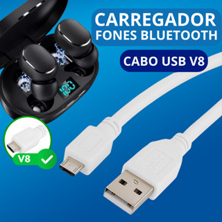 Cabo USB V8 20cm Branco Carregamento Rápido e Seguro P/ Fones Bluetooth Caixas de Som e Dispositivos em Oferta na Shopee