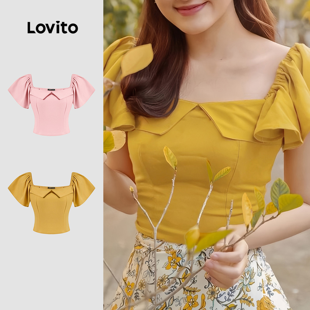 Lovito Blusa Casual Falsa 2 Em 1 Blusa Amarela Primavera/verão Para Mulheres L138ED474