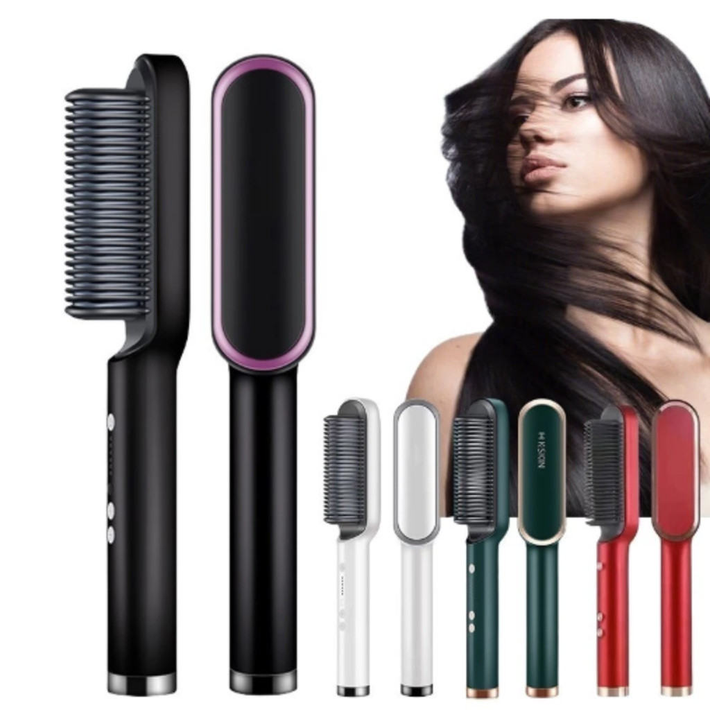 Escova Alisadora Bivolt 5 em 1 - Alisa, Hidrata, Modela, Alinha e Anti-Frizz baoshi