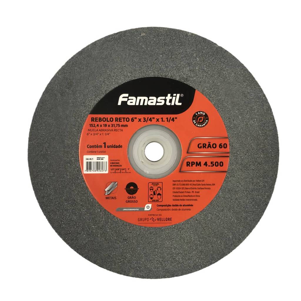 Rebolo Abrasivo Famastil 6 Polegadas Grão 60 — Para Afiação e Desbaste de Metais Alta Precisão e Durabilidade em Oferta na Shopee