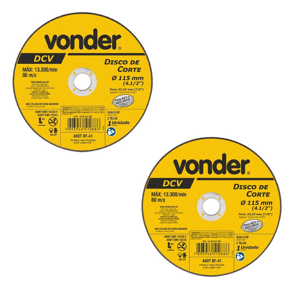 2 Disco De Corte 115mm X 1,0mm X 22,23mm DCV Vonder em Oferta na Shopee