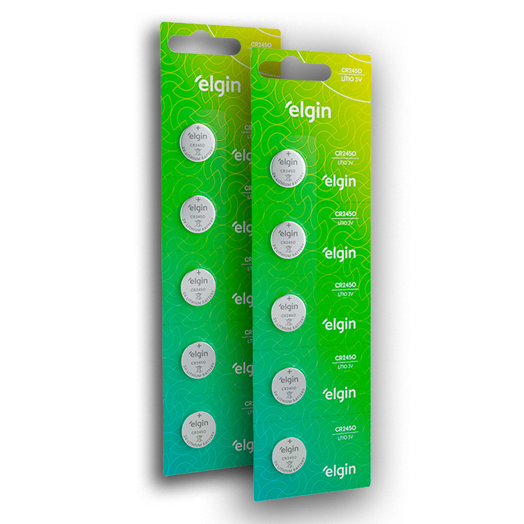 Kit 10 Bateria Lítio Elgin CR2450 3v 2 Cartela 5 Unidades Blister Alta Duração em Oferta na Shopee