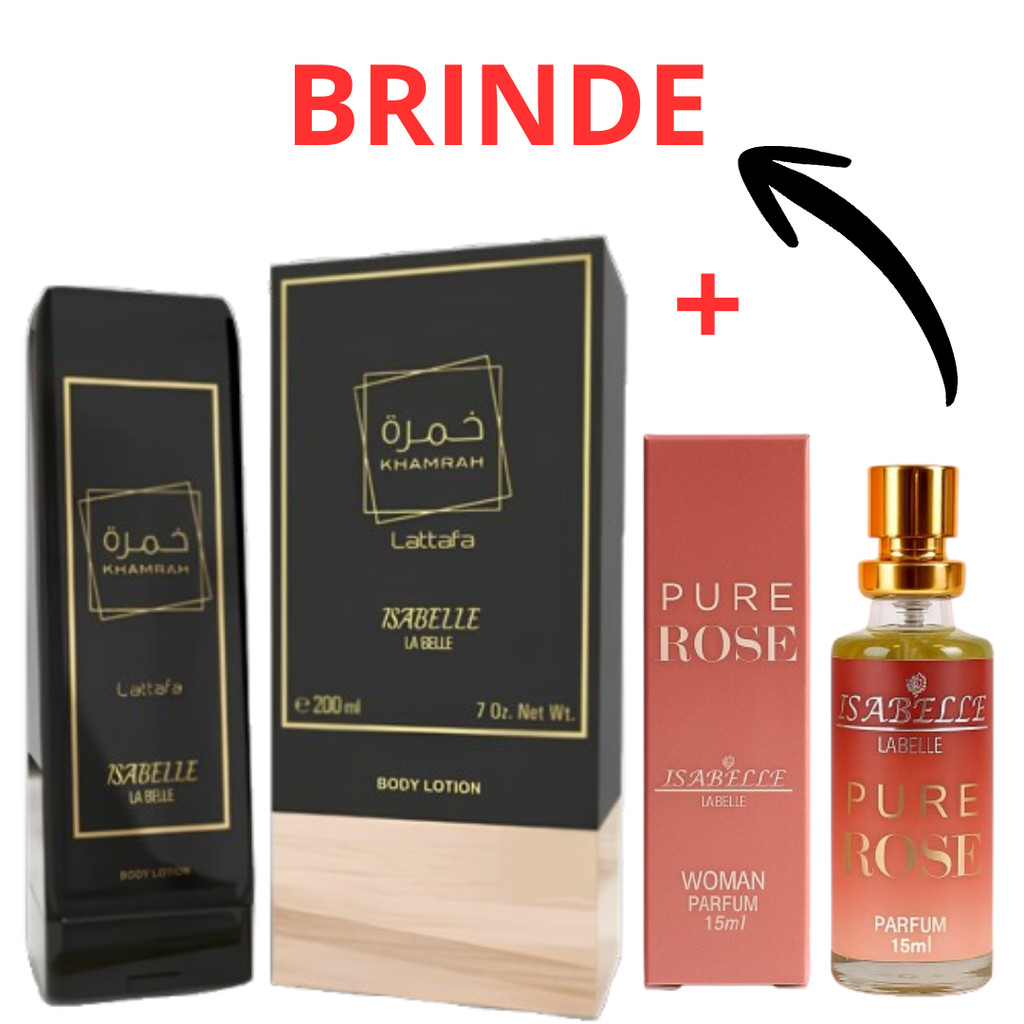 Kit Creme Bisnaga Khamrah e + Perfume Arabe Pure Rose 15ml Hidratante Corporal 200ml