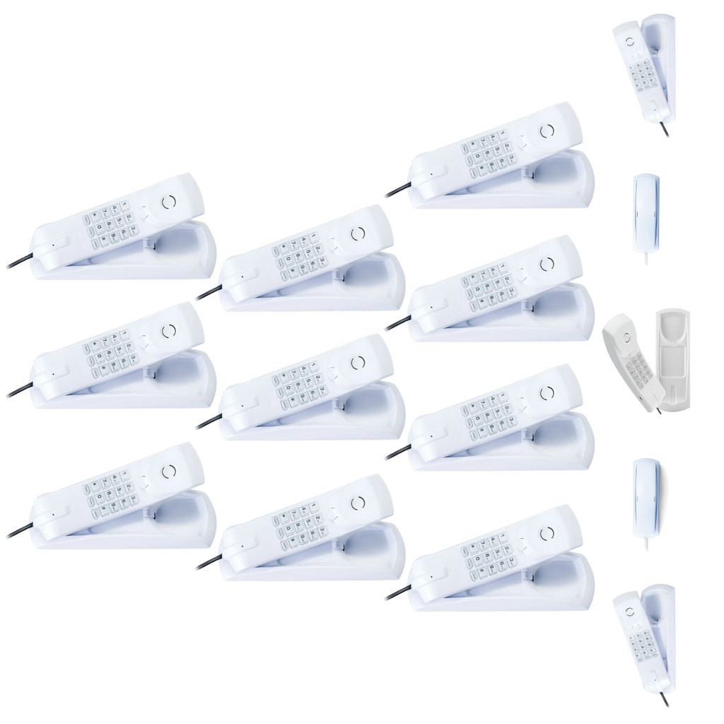 Kit 10 Aparelho Telefone Fixo Gôngola com Cabo de Longo Alcance mesa parede prático escritório